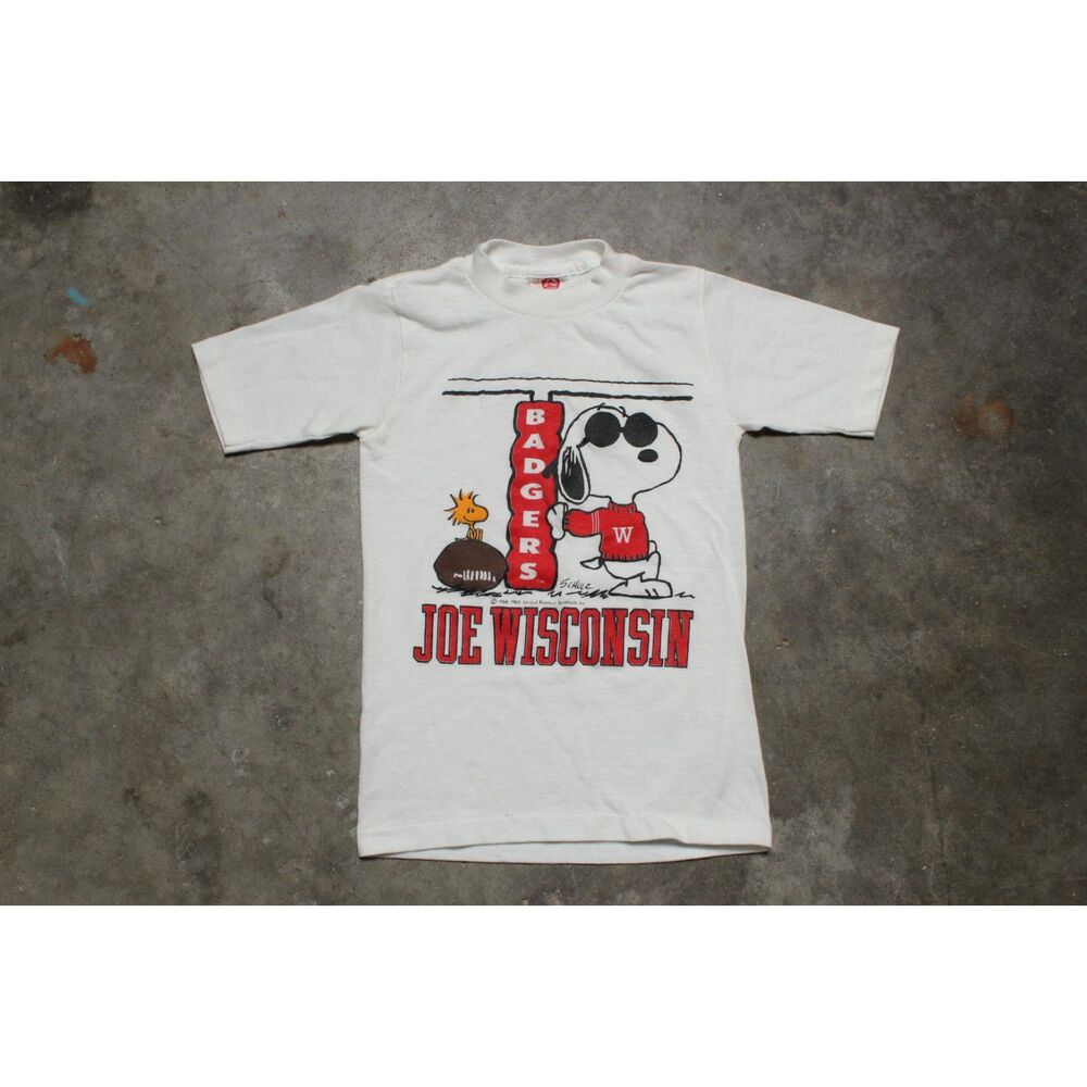 Vintage 70s 80s Joe Wisconsin Badgers Snoopy Peanuts Shirt - Boys M 10 - 12